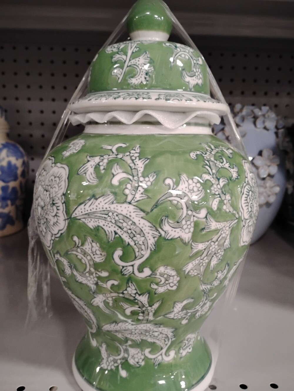 New Green Floral Ceramic Ginger Jar with Lid